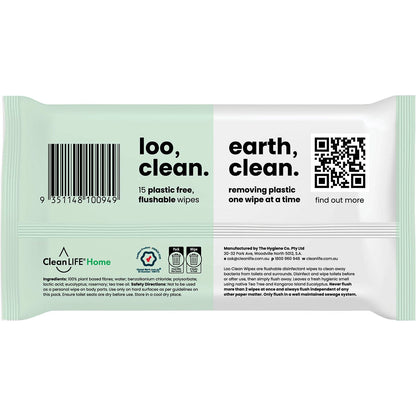 CleanLIFE Loo Clean Flushable Plastic Free Wipes 15 Pack Payless 4 Organics