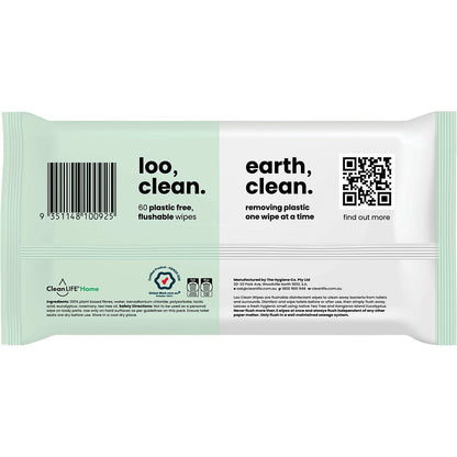 CleanLIFE Loo Clean Flushable Plastic Free Wipes 60 Pack Payless 4 Organics