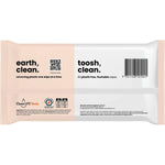 80-pack of CleanLIFE Toosh Clean flushable wipes in a blue and white resealable pack, showing the back label.