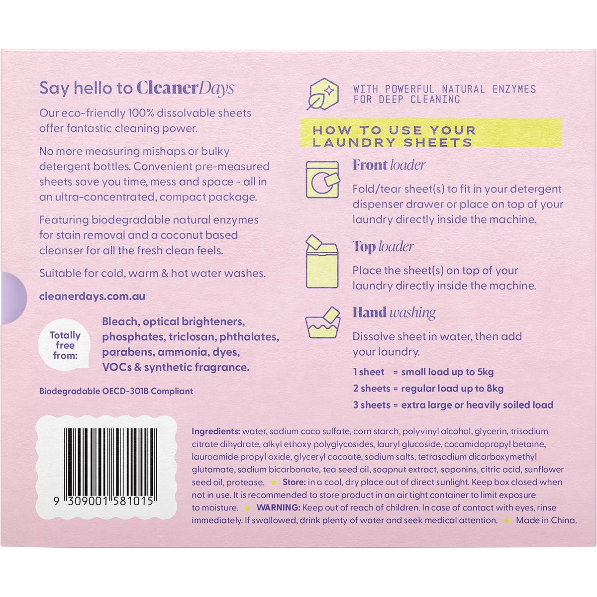 Cleaner Days Laundry Detergent Sheets Fragrance Free 60pcs Payless 4 Organics