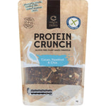 Coastal Crunch Cacao, Hazelnut and Chia Protein Granola 320g bag with a bowl of cereal on a white background.
