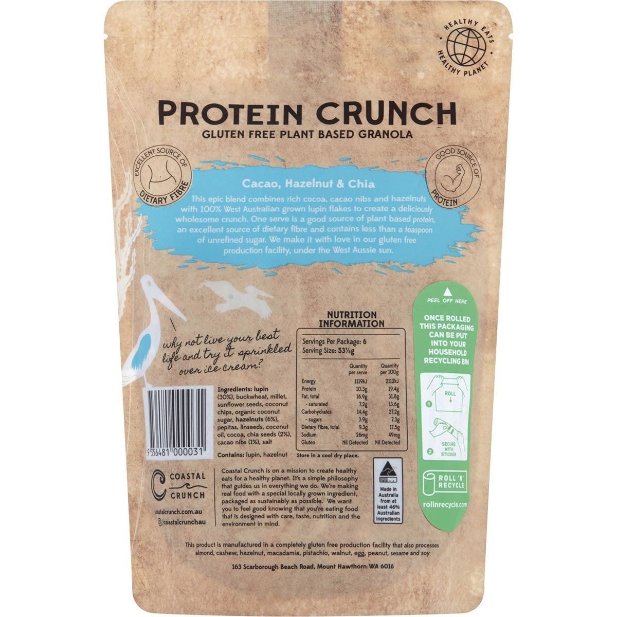 Coastal Crunch Protein Crunch Granola Cacao, Hazelnut & Chia 320g Payless 4 Organics