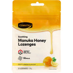 12 pack of Comvita Manuka Honey Lozenges with Zesty Lemon flavor, featuring New Zealand UMF 10+ honey and Bee Propolis.