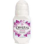 Crystal unscented mineral roll-on deodorant in a 66ml white and blue bottle on a white background.