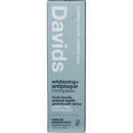 Davids Peppermint Whitening Toothpaste retail box with clean, white and blue minimalist design on a white background.