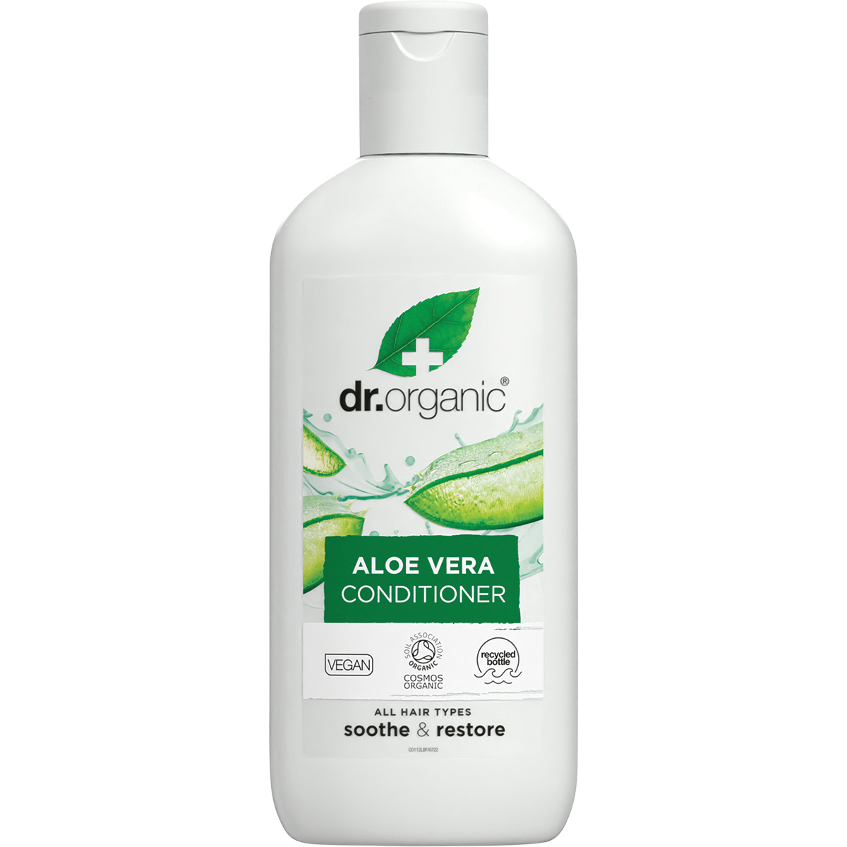 Dr Organic Aloe Vera Conditioner 265ml bottle featuring a green label with aloe vera illustrations.