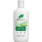 Dr. Organic 250ml Aloe Vera body wash in a translucent green recyclable plastic bottle with a white flip-top cap.