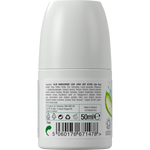 Back of Dr Organic Aloe Vera roll-on deodorant bottle showing ingredient details and directions for use.