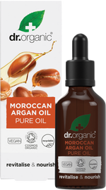 Dr Organic Moroccan Argan Oil 50ml bottle and product box shown together on a white background.