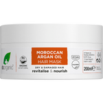 200ml jar of Dr Organic Moroccan Argan Oil Hair Mask for dry and damaged hair on a white background.