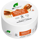 Dr Organic Moroccan Argan Oil Hair Mask 200ml jar featuring a gold and brown label on a white background.