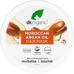 Top view of the Dr Organic Moroccan Argan Oil Hair Mask jar lid on a white background.