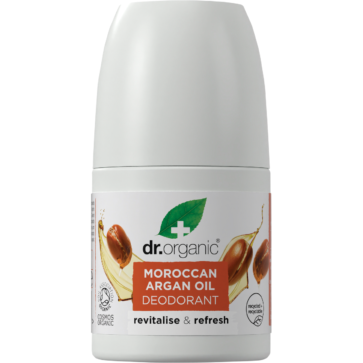 Dr Organic Moroccan Argan Oil 50ml roll-on deodorant bottle with an orange and white label.