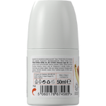 Back label of Dr Organic Moroccan Argan Oil 50ml roll-on deodorant bottle showing ingredients and usage.