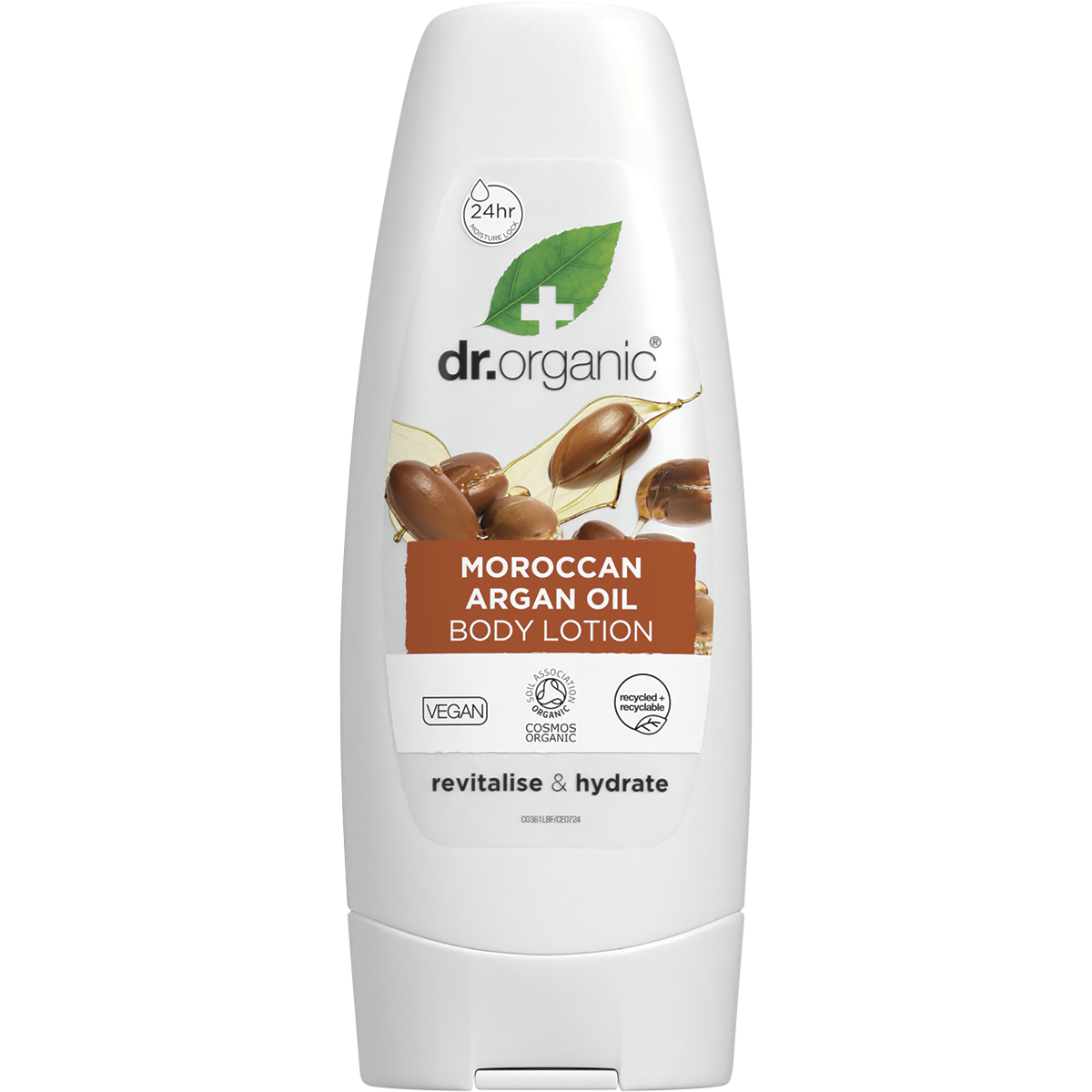 Dr Organic Moroccan Argan Oil Body Lotion in a 200ml white tube with a gold and brown label.