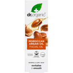 Dr Organic Moroccan Argan Facial Oil 30ml product box with gold and brown branding on a white background.