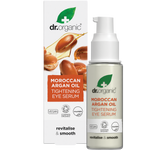 30ml bottle and box of Dr Organic Moroccan Argan Oil Tightening Eye Serum with a dropper lid on a white background.