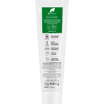 Back of a 100ml Dr Organic Aloe Vera Whitening Toothpaste tube showing ingredients and directions on a white background.