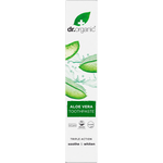 Front of Dr Organic Aloe Vera Whitening Toothpaste box with tea tree and peppermint on a white background.