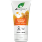 150ml tube of Dr Organic Manuka Honey Face Wash with a yellow and white label featuring honey and flower illustrations.