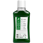 Back of a 500ml Dr Organic Aloe Vera Mouthwash bottle showing ingredients, directions, and a green aloe leaf illustration.