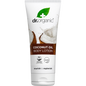 Dr Organic 200ml Virgin Coconut Oil Skin Lotion in a white squeeze tube with a tropical coconut illustration.