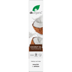 Dr Organic Whitening Coconut Oil Toothpaste 100ml box with coconut and aloe vera illustrations on a white background.