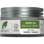 Dr Organic Rescue Cream Hemp Oil 50ml jar on a white background with green and black label text.