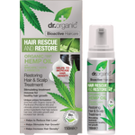 Dr Organic Hemp Oil Hair and Scalp Treatment 150ml bottle and box featuring green leaf illustrations.