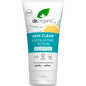 Dr Organic Skin Clear Exfoliating Face Scrub 150ml tube with tea tree, grapefruit, and willow bark for oily skin.