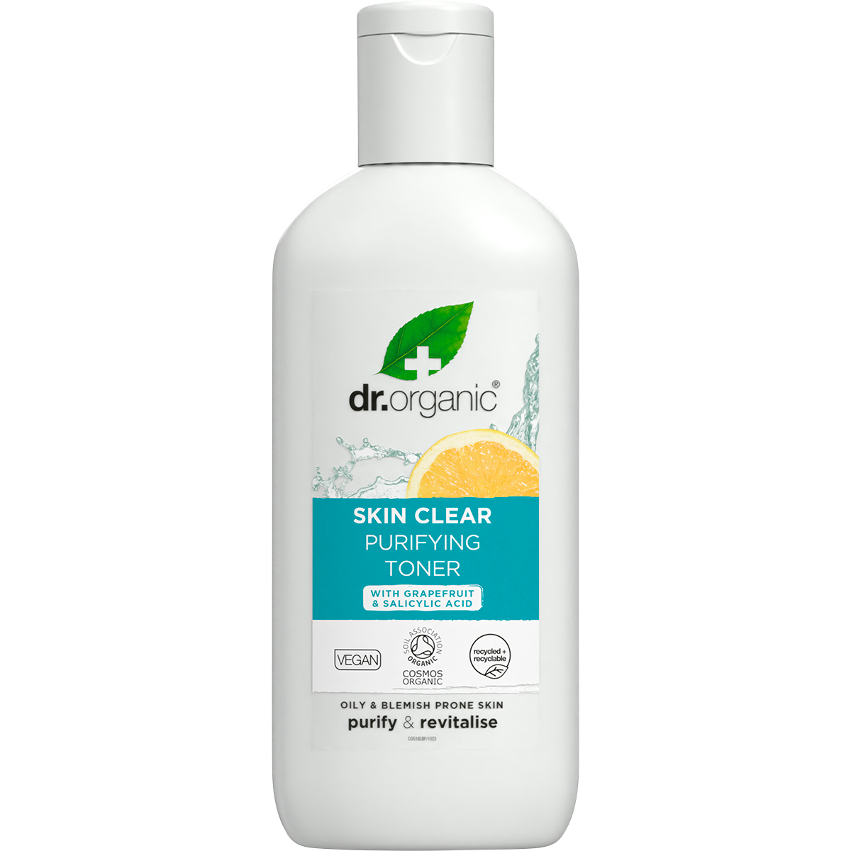 Dr Organic Skin Clear Purifying Toner 200ml bottle with organic tea tree, salicylic acid, and natural AHAs.