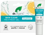 Dr Organic Skin Clear Treatment Gel 10ml tube and its matching box displayed together on a white background.
