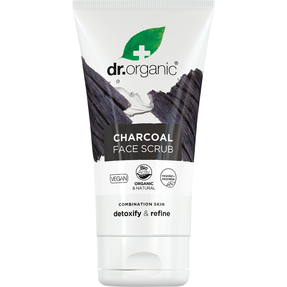 125ml tube of Dr Organic Charcoal Face Scrub for deep cleansing and exfoliating oily, problem skin.