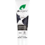 100ml tube of Dr Organic Charcoal Whitening Toothpaste with a grey and silver label on a white background.