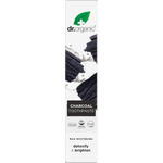 Dr Organic Charcoal Whitening Toothpaste 100ml box featuring charcoal graphics and bioactive natural extracts.