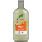 265ml bottle of Dr Organic Manuka Honey Shampoo for normal to dry hair on a white background.