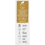Back of Dr Organic Bakuchiol Moisturiser box with ingredients, directions, and product benefits on a purple background.