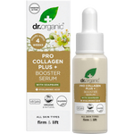 Dr. Organic Soapbark Booster Serum 30ml bottle and retail box with a dropper against a white background.