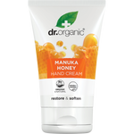 Dr Organic Manuka Honey Hand and Nail Cream 125ml tube with yellow and white branding on a white background.