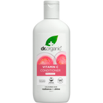 265ml bottle of Dr Organic Organic Guava Conditioner with Vitamin C for colored hair on a white background.