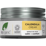 Dr Organic Calendula Cream 50ml tube with botanical illustrations, highlighting soothing and hydrating properties.