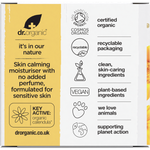 Back of Dr Organic Calendula Cream 50ml box with nutrition facts, ingredients, and product features.