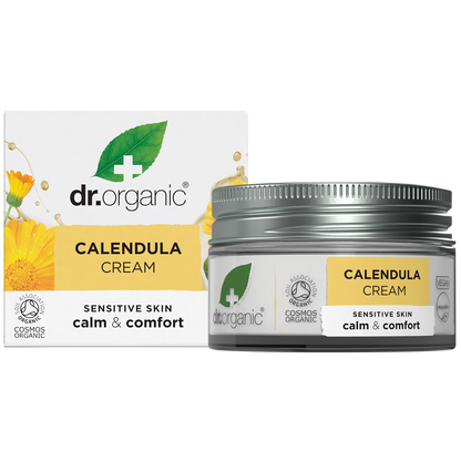 Dr Organic Calendula Cream 50ml tube and box displayed together on a white background.