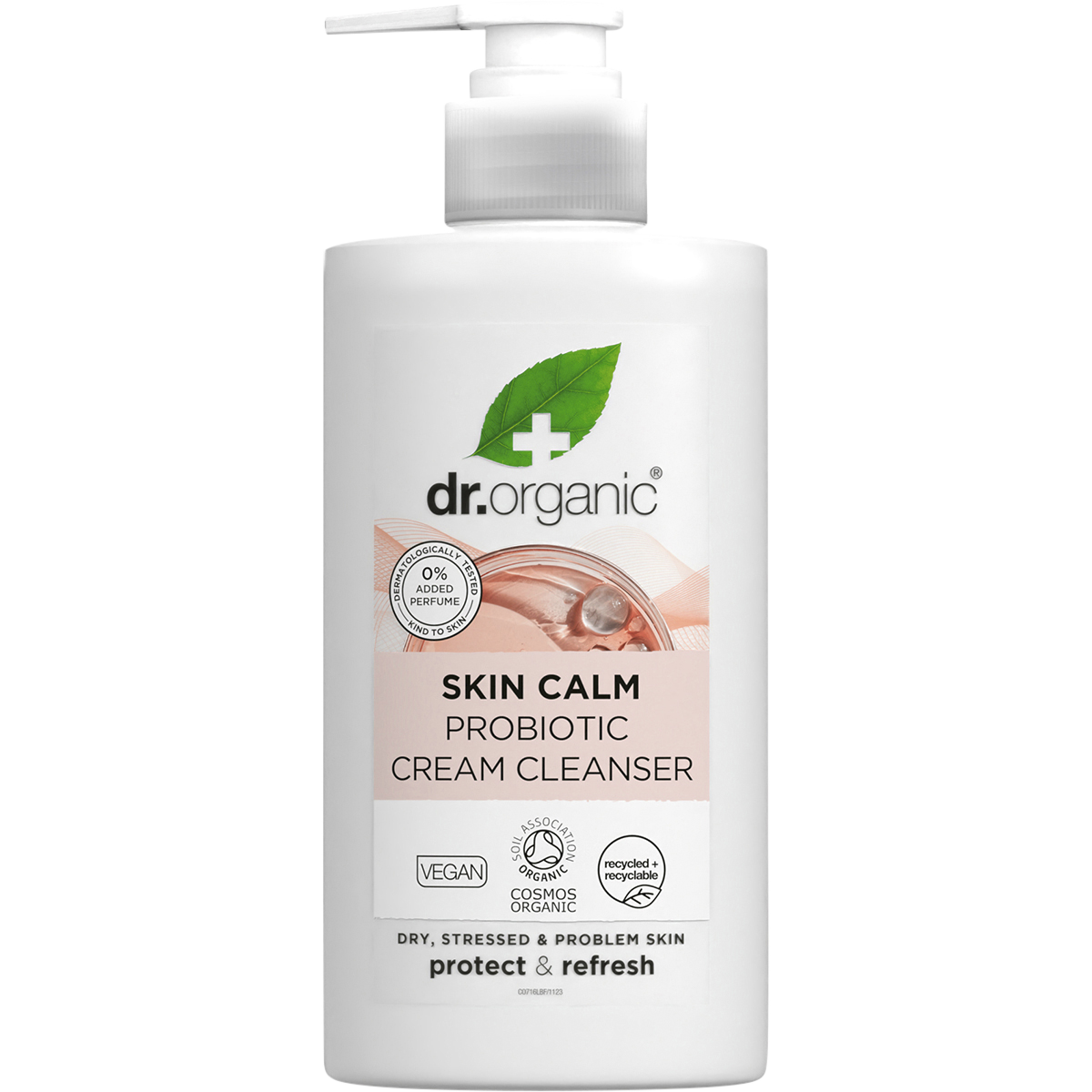 150ml tube of Dr Organic Skin Calm Probiotic Cream Cleanser for dry and sensitive skin on a white background.