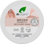 Dr Organic Skin Calm Probiotic Recovery Mask 100ml tub with a white label and green botanical illustrations.