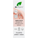 Dr Organic Skin Calm Probiotic Protection Serum 30ml product box on a white background.