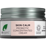 Dr Organic Skin Calm Probiotic Concentrated Cream 50ml glass jar with a white lid on a white background.