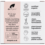 Back of the Dr Organic Skin Calm Probiotic Concentrated Cream box featuring product details and ingredient list.