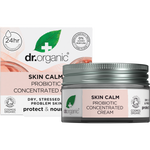 Dr Organic Skin Calm Probiotic Concentrated Cream 50ml glass jar and matching retail box on a white background.