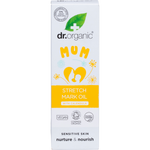 Front of Dr Organic Mum Stretch Mark Oil box with calendula flower illustrations on a white background.